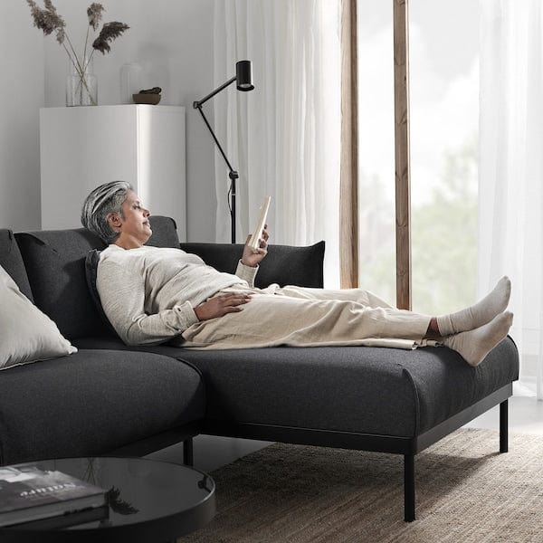 Ikea ÄPPLARYD - 4-seater sofa with chaise-longue, Gunnared black/grey