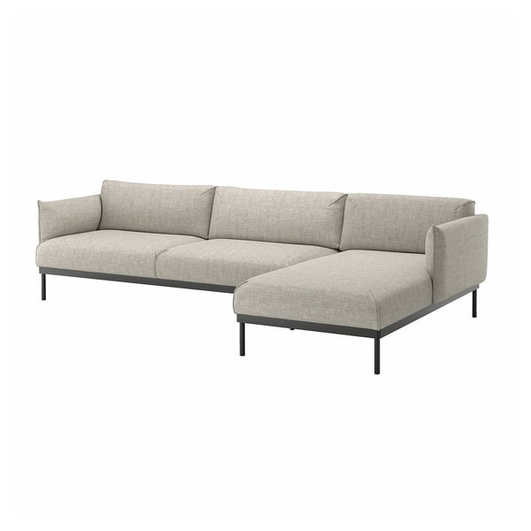 ÄPPLARYD 4-seat sofa with chaise longue, Lejde light grey, 322 cm