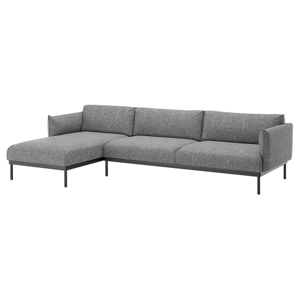 ÄPPLARYD 4-seat sofa with chaise longue, Lejde grey/black, 91x82x162 cm