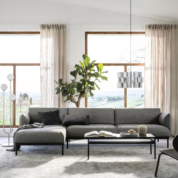 ÄPPLARYD 4-seat sofa with chaise longue, Lejde grey/black, 322 cm