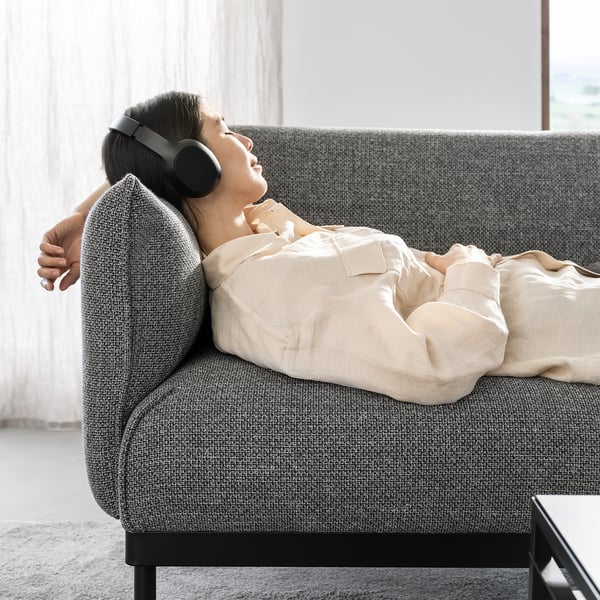 ÄPPLARYD 4 seater sofa with chaise-longue - Lejde grey/black ,