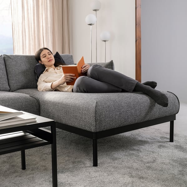 ÄPPLARYD 4-seat sofa with chaise longue, Lejde grey/black, 322 cm