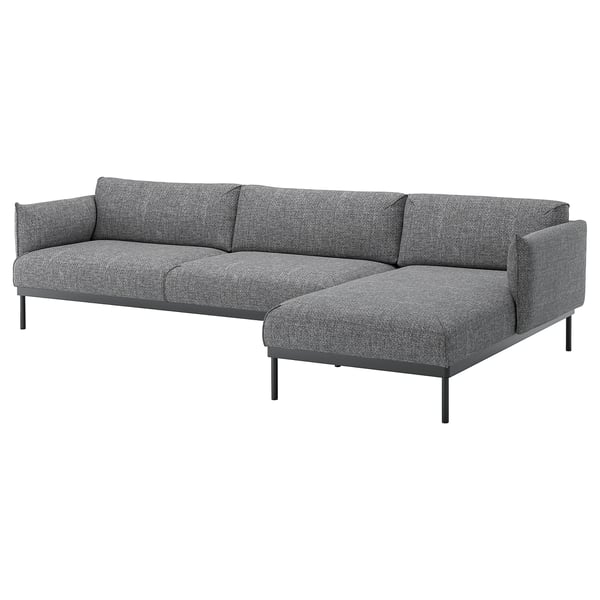 ÄPPLARYD 4-seat sofa with chaise longue, Lejde grey/black, 322 cm