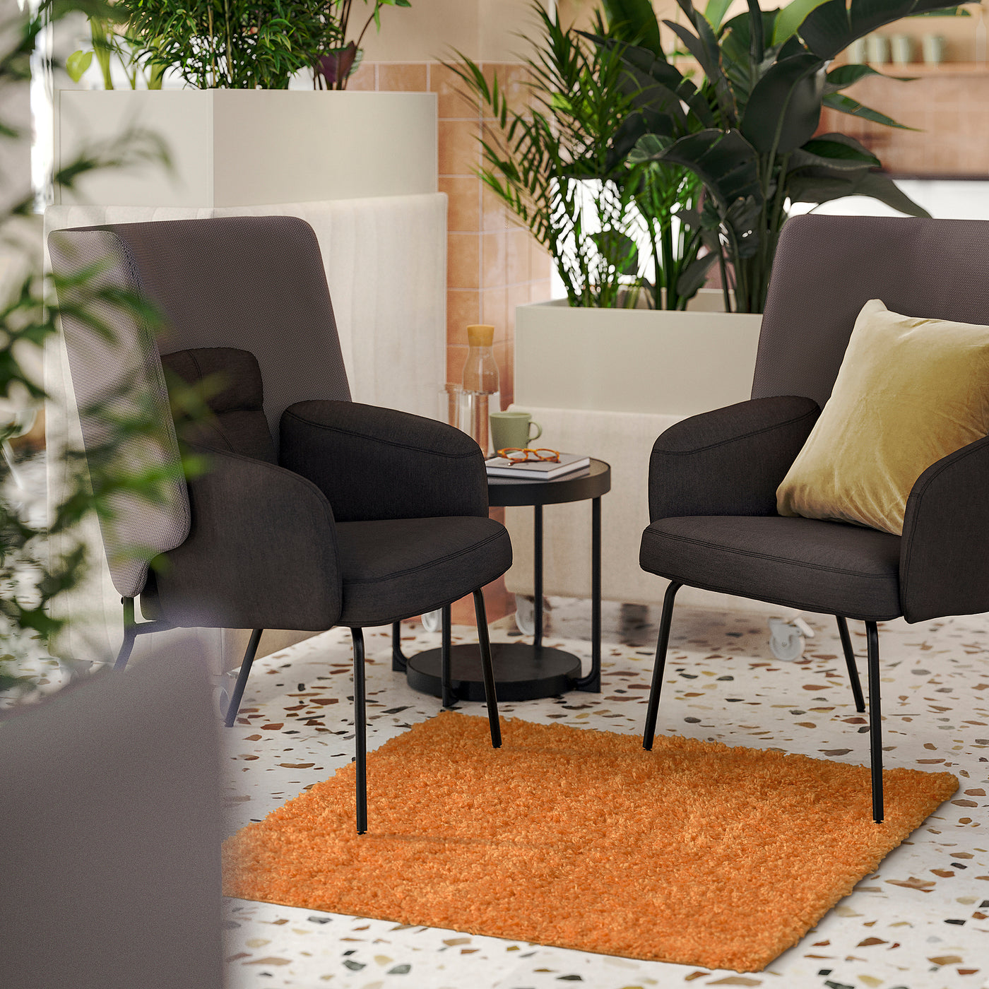 ÄRENDE rug, high pile, orange, 80x80 cm