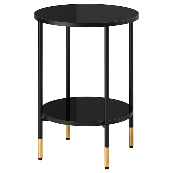 ÄSPERÖD side table, black/glass black, 45 cm