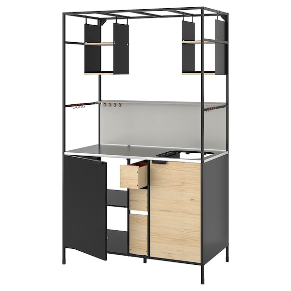 ÄSPINGE - Kitchenette, black/ash, 120x60x202 cm