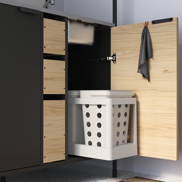 ÄSPINGE - One-piece kitchen, black/ash, 120x60x202 cm