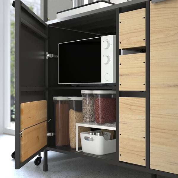 ÄSPINGE kitchenette, black/ash, 120x60x202 cm
