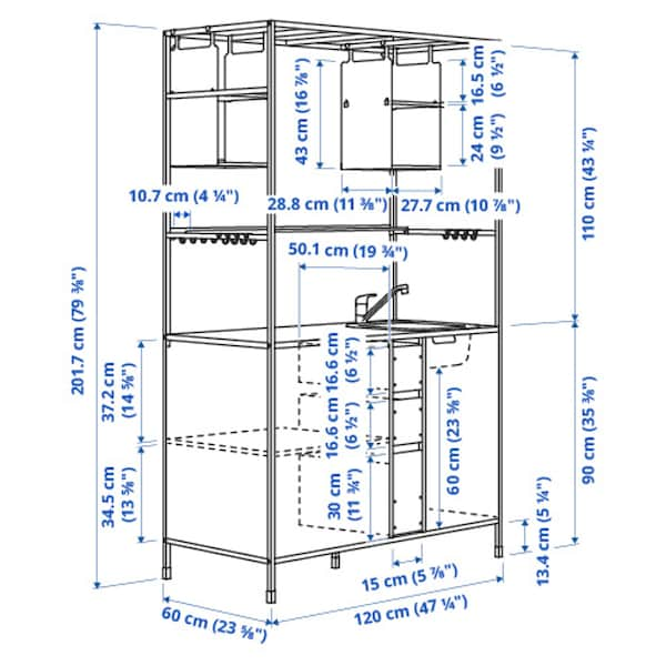 ÄSPINGE - One-piece kitchen, black/ash, 120x60x202 cm