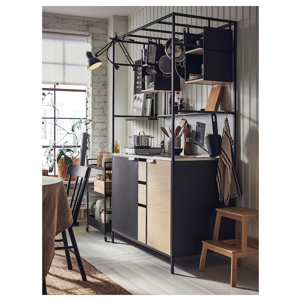 ÄSPINGE - One-piece kitchen, black/ash, 120x60x202 cm