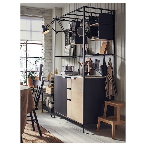 Ikea ÄSPINGE - One-piece kitchen, black/ash, 120x60x202 cm