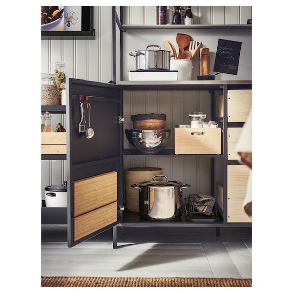 ÄSPINGE - One-piece kitchen, black/ash, 120x60x202 cm