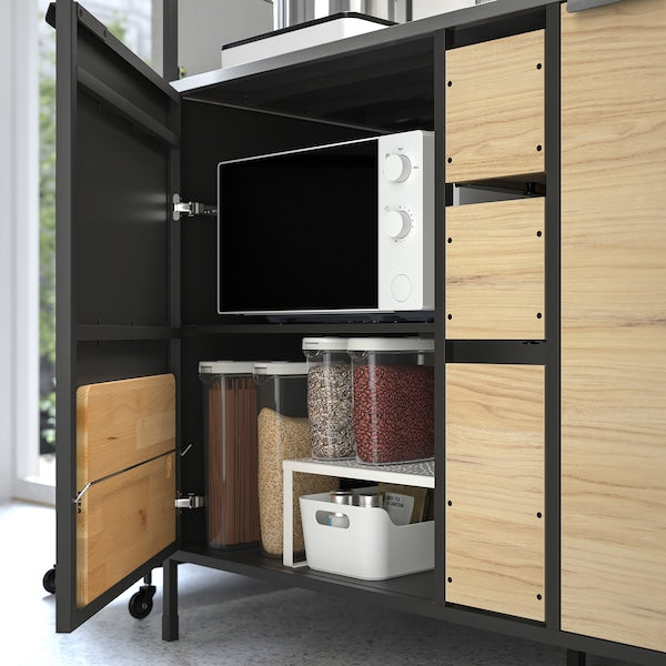 ÄSPINGE - One-piece kitchen, black/ash, 120x60x202 cm