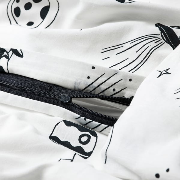 AFTONSPARV duvet cover and pillowcase, space white/black, 150x200/50x80 cm