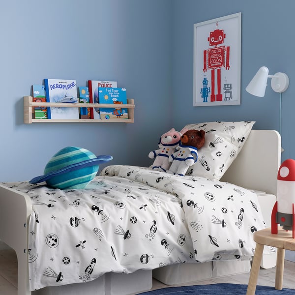 AFTONSPARV duvet cover and pillowcase, space white/black, 150x200/50x80 cm
