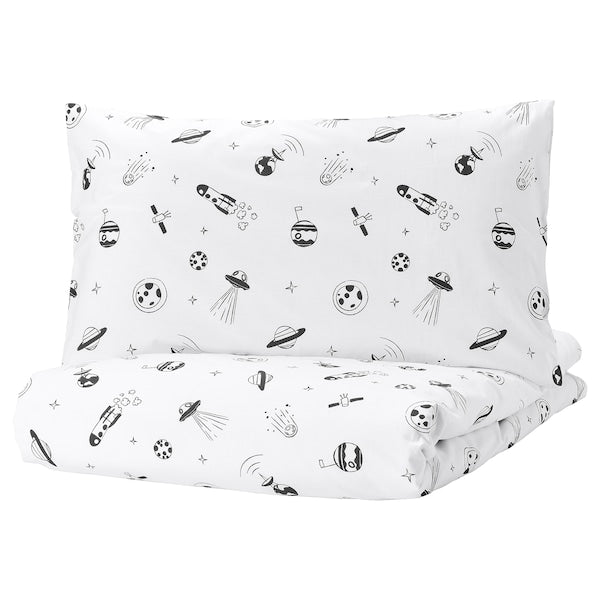 AFTONSPARV - Duvet cover and pillowcase, space white/black, 150x200/50x80 cm