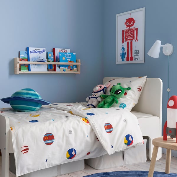 AFTONSPARV duvet cover and pillowcase, space/multicolour, 150x200/50x80 cm