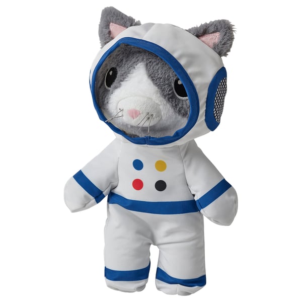 AFTONSPARV soft toy with astronaut suit, cat, 28 cm