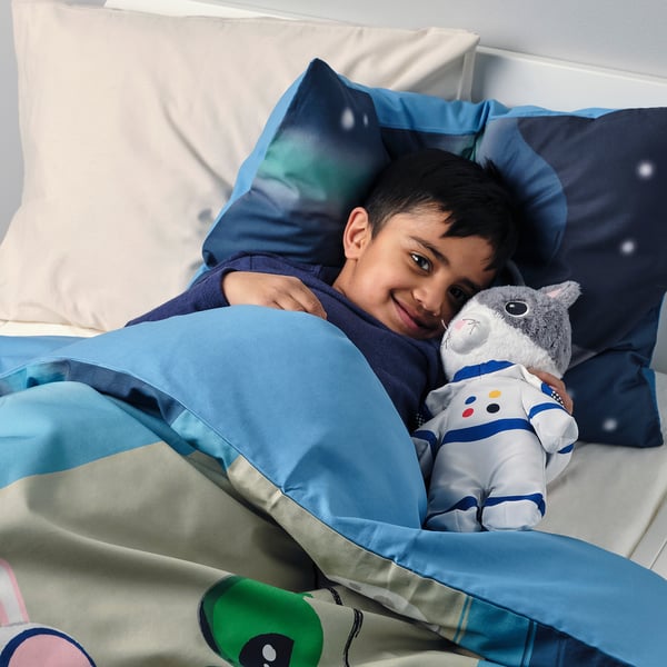 AFTONSPARV soft toy with astronaut suit, cat, 28 cm