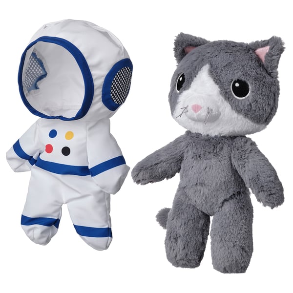 AFTONSPARV soft toy with astronaut suit, cat, 28 cm