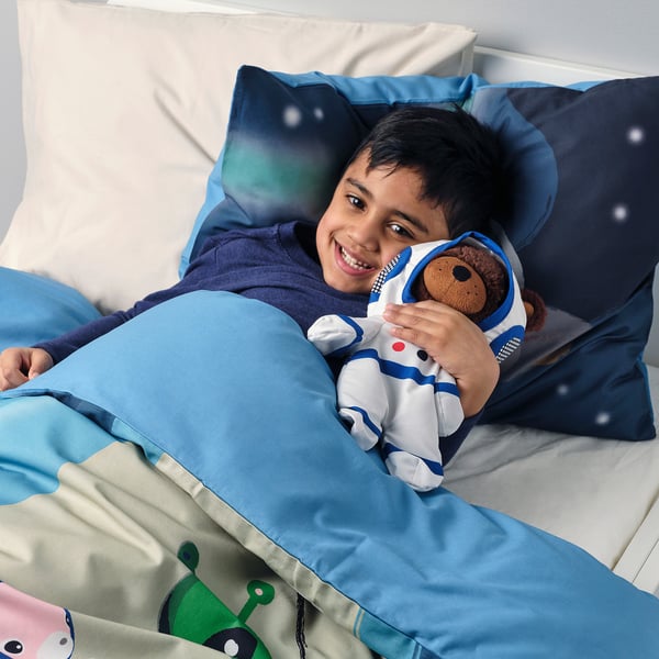 AFTONSPARV soft toy with astronaut suit, bear, 28 cm