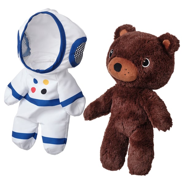 AFTONSPARV soft toy with astronaut suit, bear, 28 cm