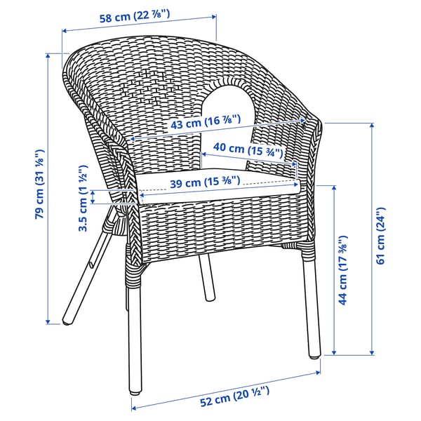AGEN armchair with cushion, rattan/Norna natural, 58x79x56 cm