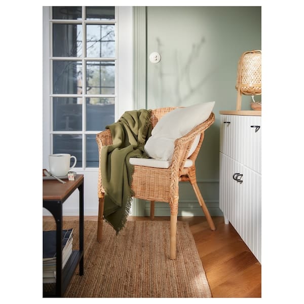 Ikea AGEN - Armchair with cushion, rattan/Natural Oak ,