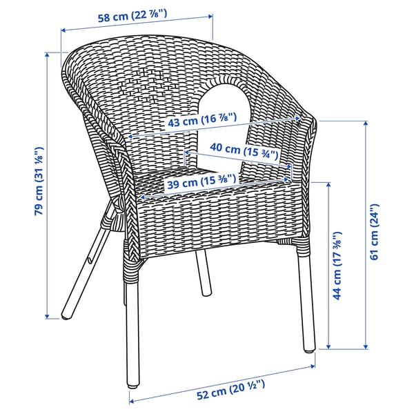 AGEN chair, rattan/bamboo, 58x79x56 cm