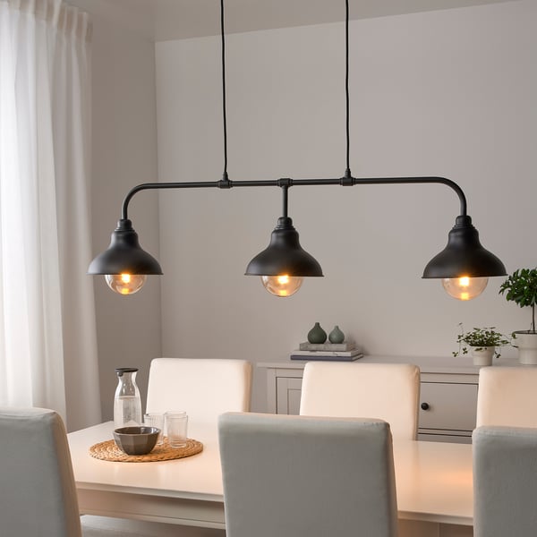 AGUNNARYD pendant lamp with 3 lamps, black, 122 cm
