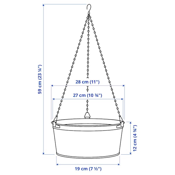 Ikea ÅKERBÄR - Hanging pot holder, indoor/outdoor dark blue,27 cm