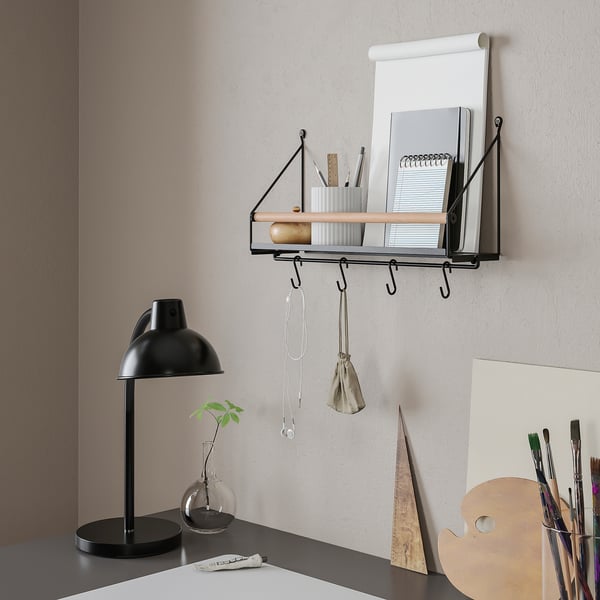 ÅKERBRUK - Wall organiser w hooks, 42x12x26 cm