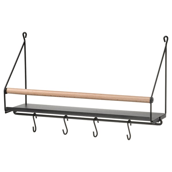ÅKERBRUK - Wall organiser w hooks, 42x12x26 cm