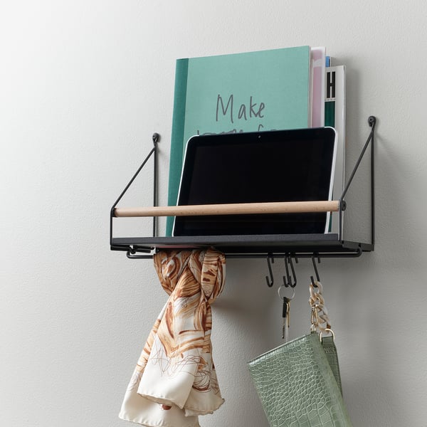 ÅKERBRUK - Wall organiser w hooks, 42x12x26 cm