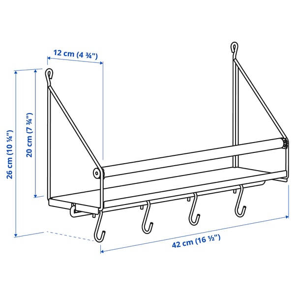 ÅKERBRUK - Wall organiser w hooks, 42x12x26 cm