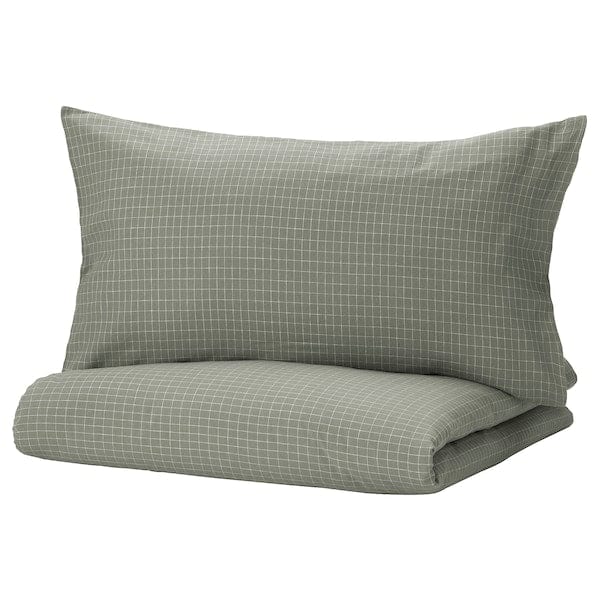 Ikea ÅKERFIBBLA - Duvet cover and pillowcase, blue-green white/check, 150x200/50x80 cm