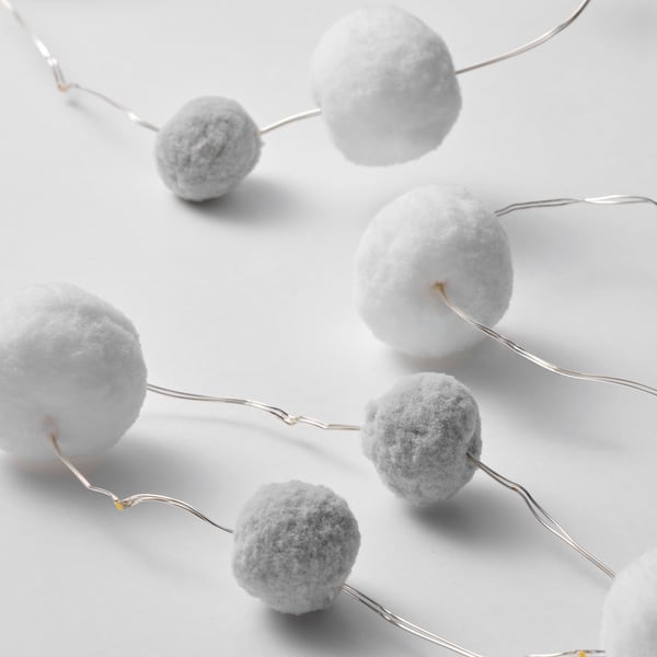 AKTERPORT - LED lighting chain with 40 lights, battery-operated mini/pompon white/grey