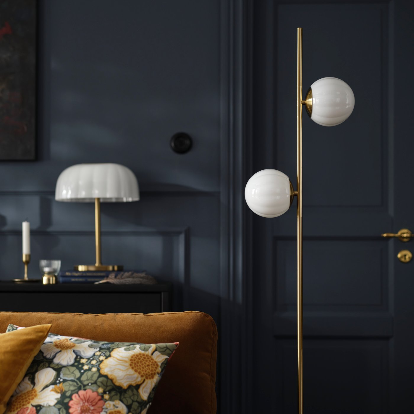 AKTERSPRING floor lamp, opal white glass/brass-plated, 162 cm