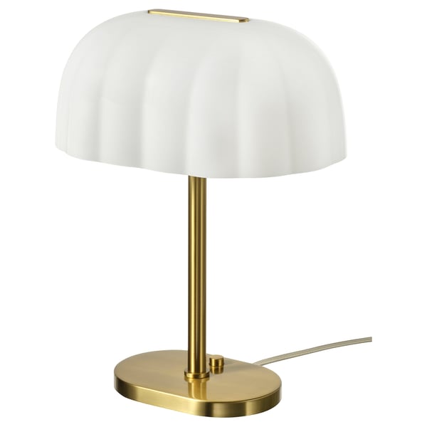 AKTERSPRING - Table lamp, white opaline glass/brass,39 cm