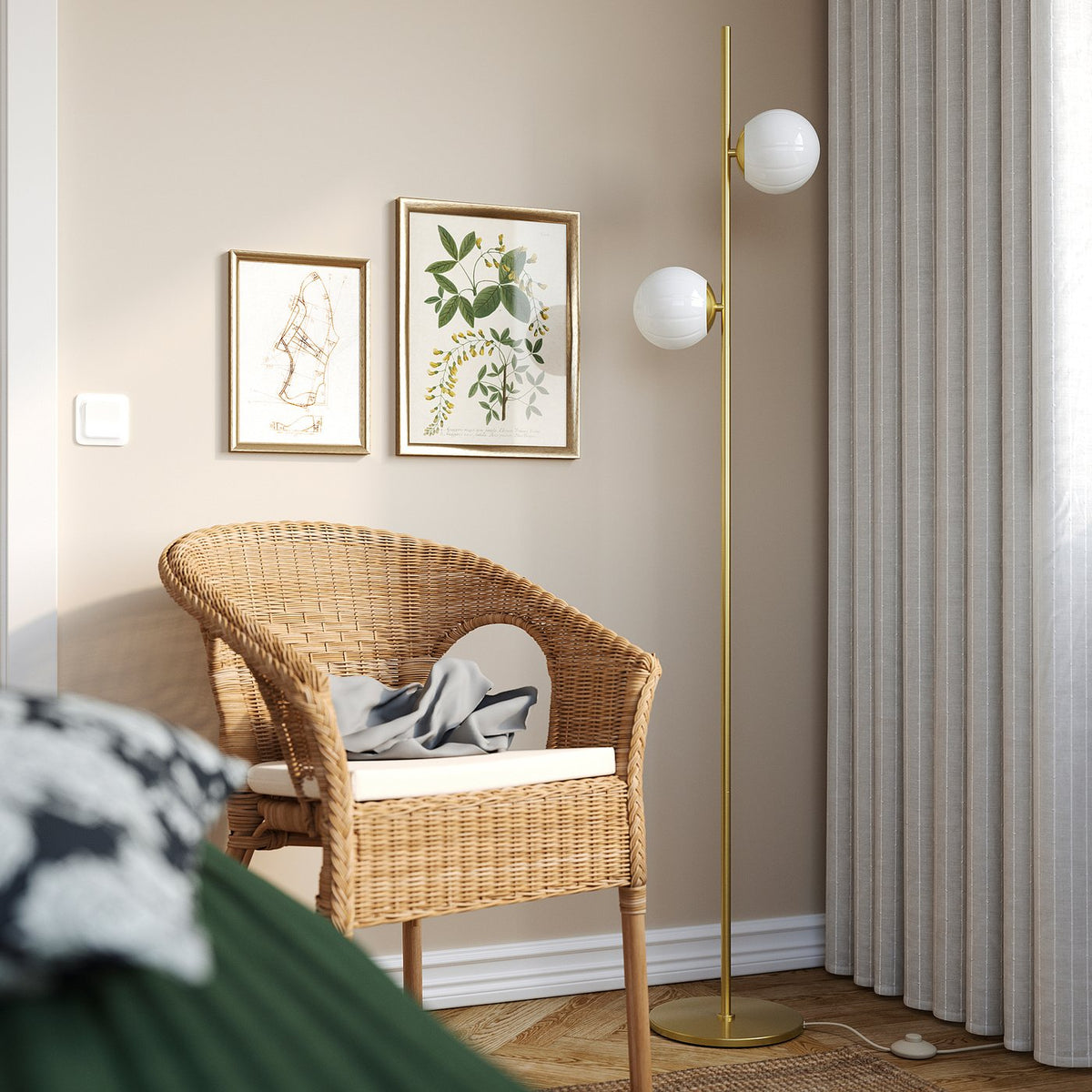 AKTERSPRING floor lamp, opal white glass/brass-plated, 162 cm