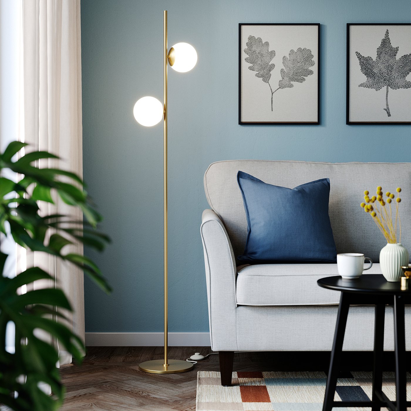 AKTERSPRING floor lamp, opal white glass/brass-plated, 162 cm