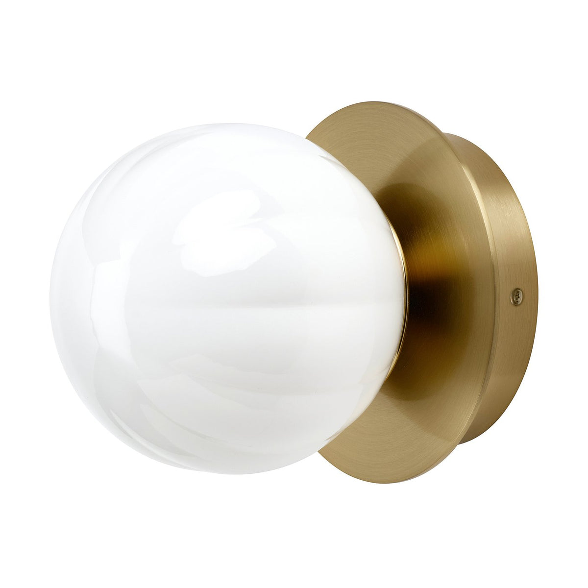 AKTERSPRING wall lamp, wired-in installation, opal white glass/brass-plated, 15 cm