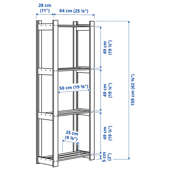 ALBERT shelving unit, pine, 64x28x159 cm
