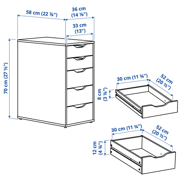 ALEX drawer unit, white, 36x70 cm