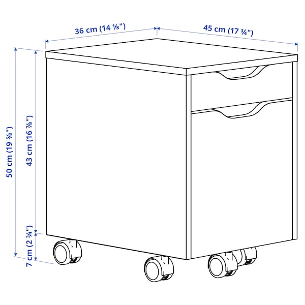 ALEX drawer unit on castors, white/black, 36x50 cm