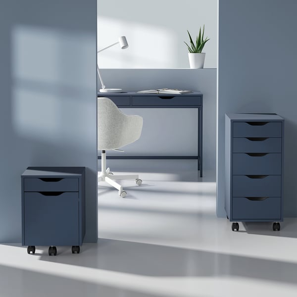 ALEX drawer unit on castors, black-blue, 36x76 cm