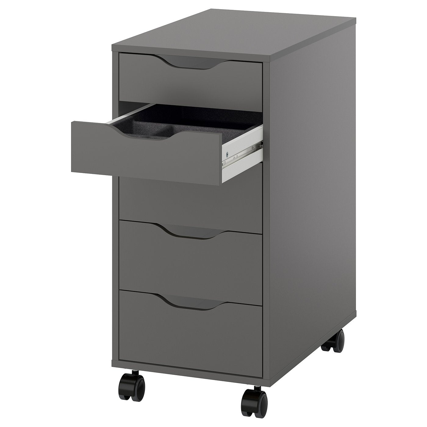 ALEX drawer unit on castors, with insert dark grey/black, 36x76 cm