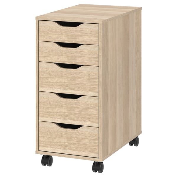ALEX drawer unit on castors, white stained oak effect/black, 36x76 cm