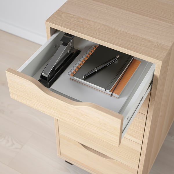 ALEX drawer unit on castors, white stained oak effect/black, 36x76 cm