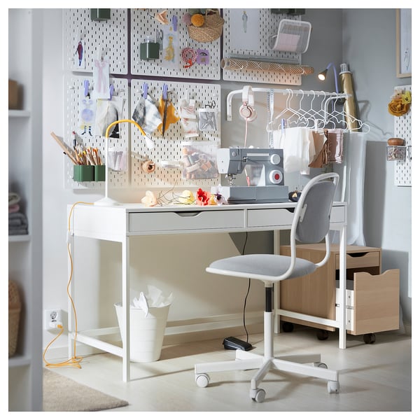 ALEX drawer unit on castors, white stained oak effect/black, 36x50 cm